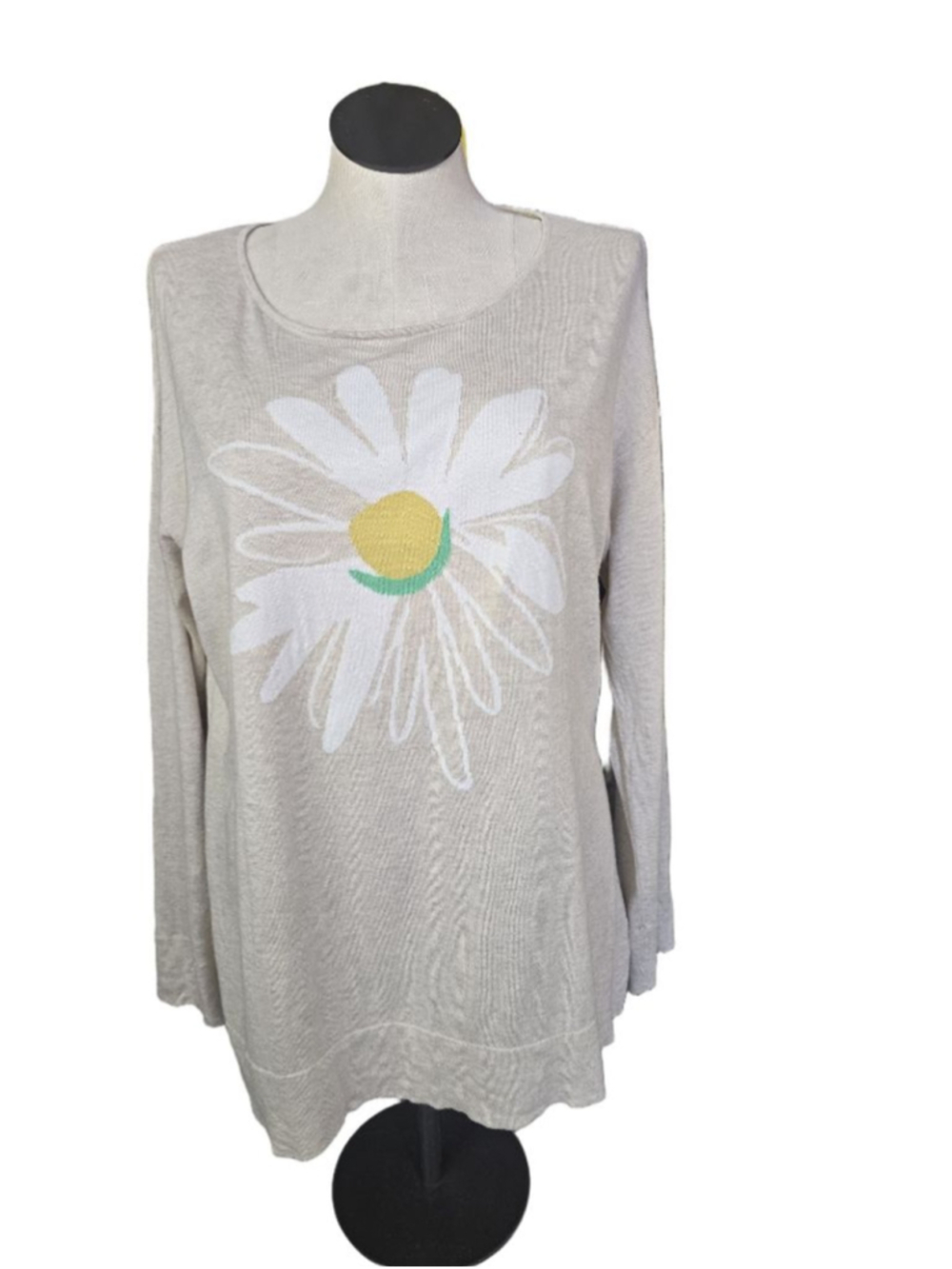 Women's J.Jill Beige XL Crew Neck Sweater with Daisy Print